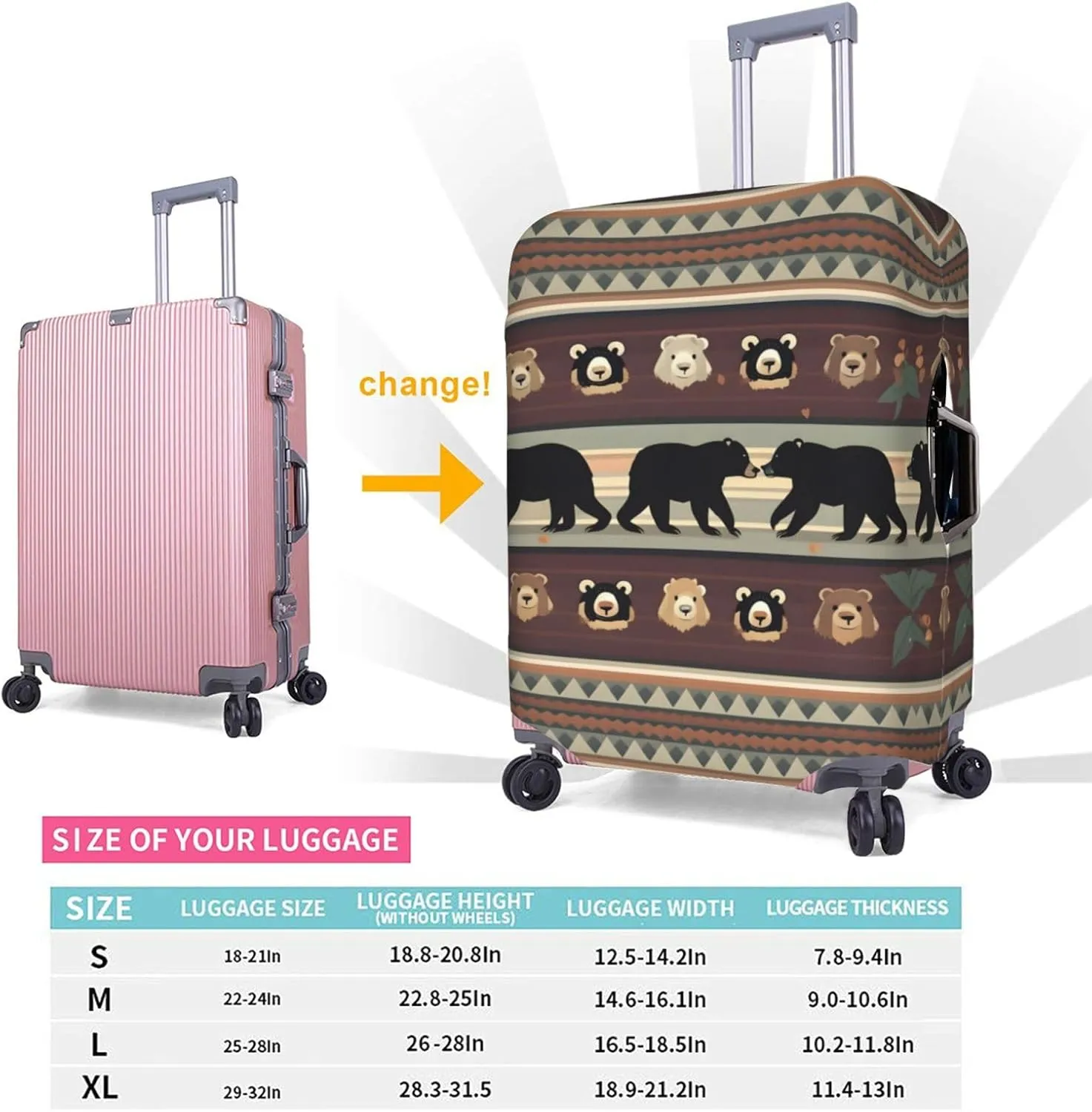 Bear Print Washable Suitcase Cover Protective Luggage Cover Anti Scratch Travel Gear Protector