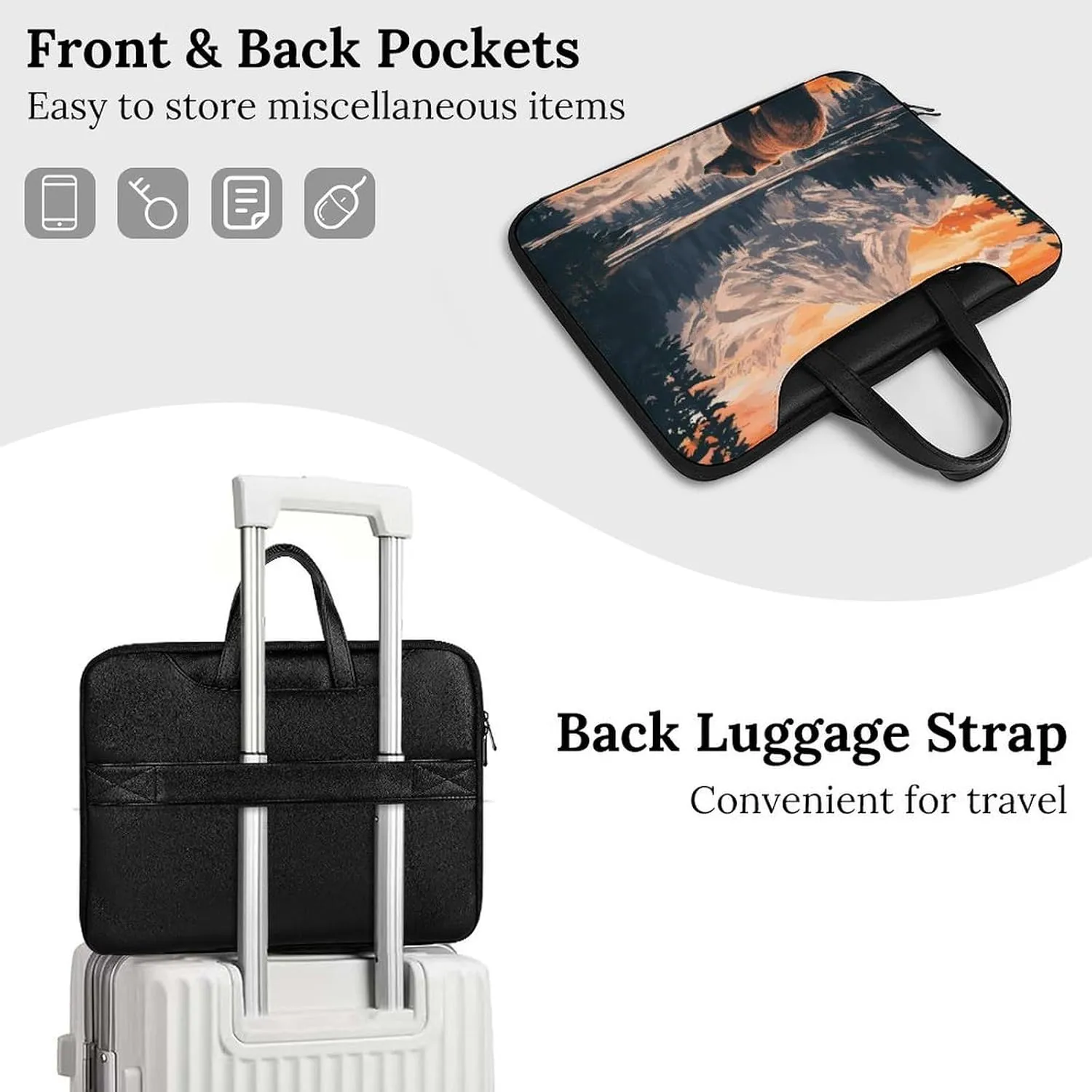 Bear Snow Mountain Sunset Leather Bag Laptop Case Slim Water Resistant Computer Bags with Handle Briefcase for Work