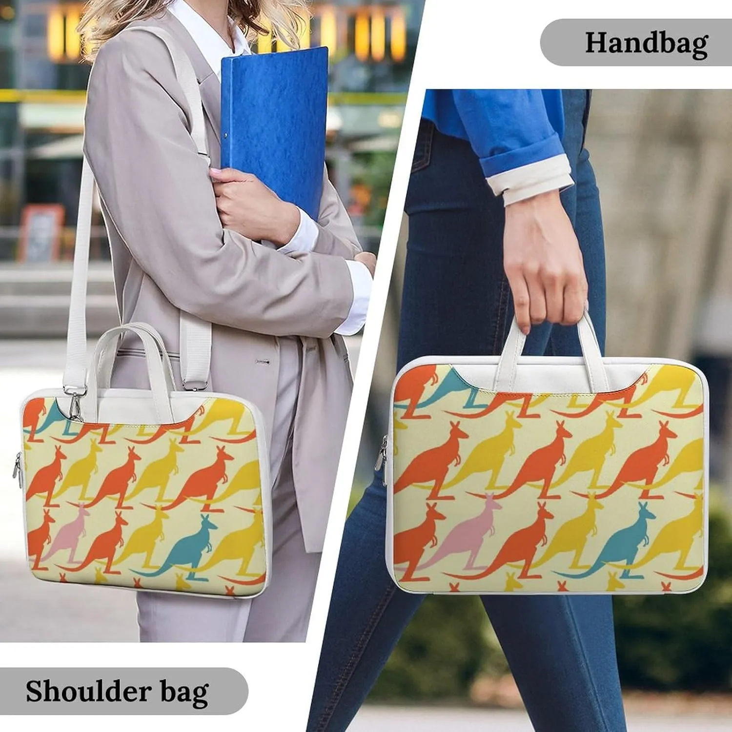 Beautiful Kangaroos Pattren Leather Bag Laptop Case Slim Water Resistant Computer Bags with Handle Briefcase for Work