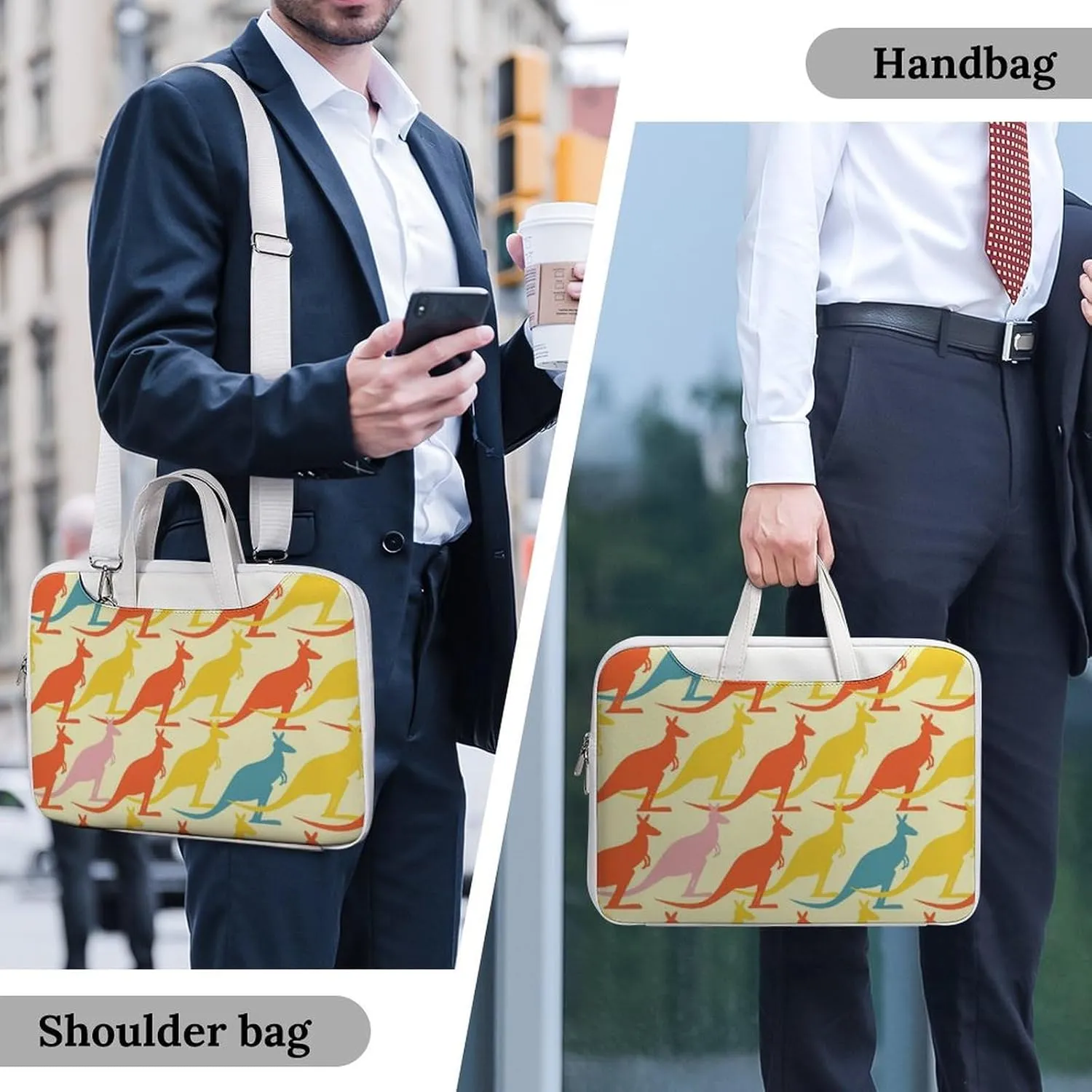 Beautiful Kangaroos Pattren Leather Bag Laptop Case Slim Water Resistant Computer Bags with Handle Briefcase for Work