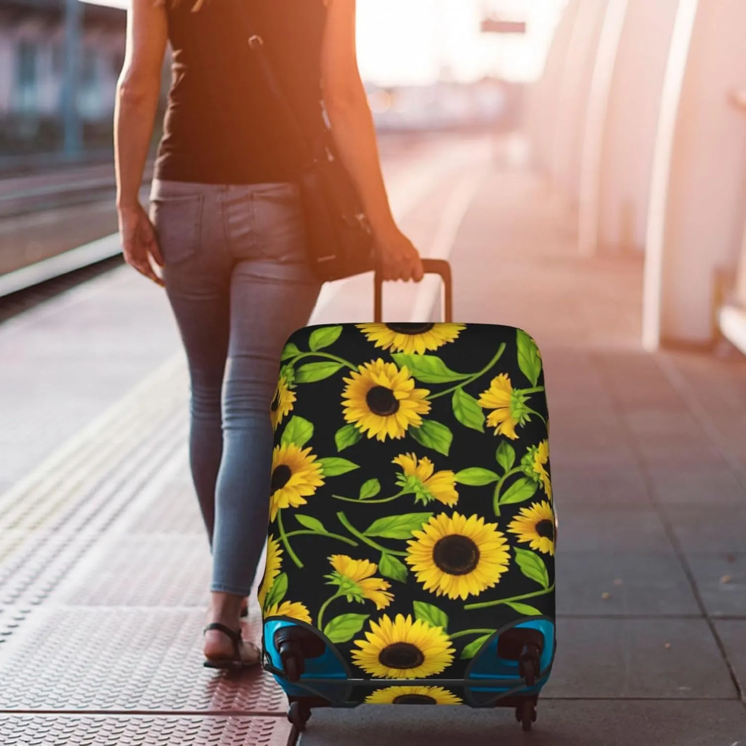 Beautiful Sunflower Print Washable Suitcase Cover Protective Luggage Cover Anti Scratch Travel Gear Protector