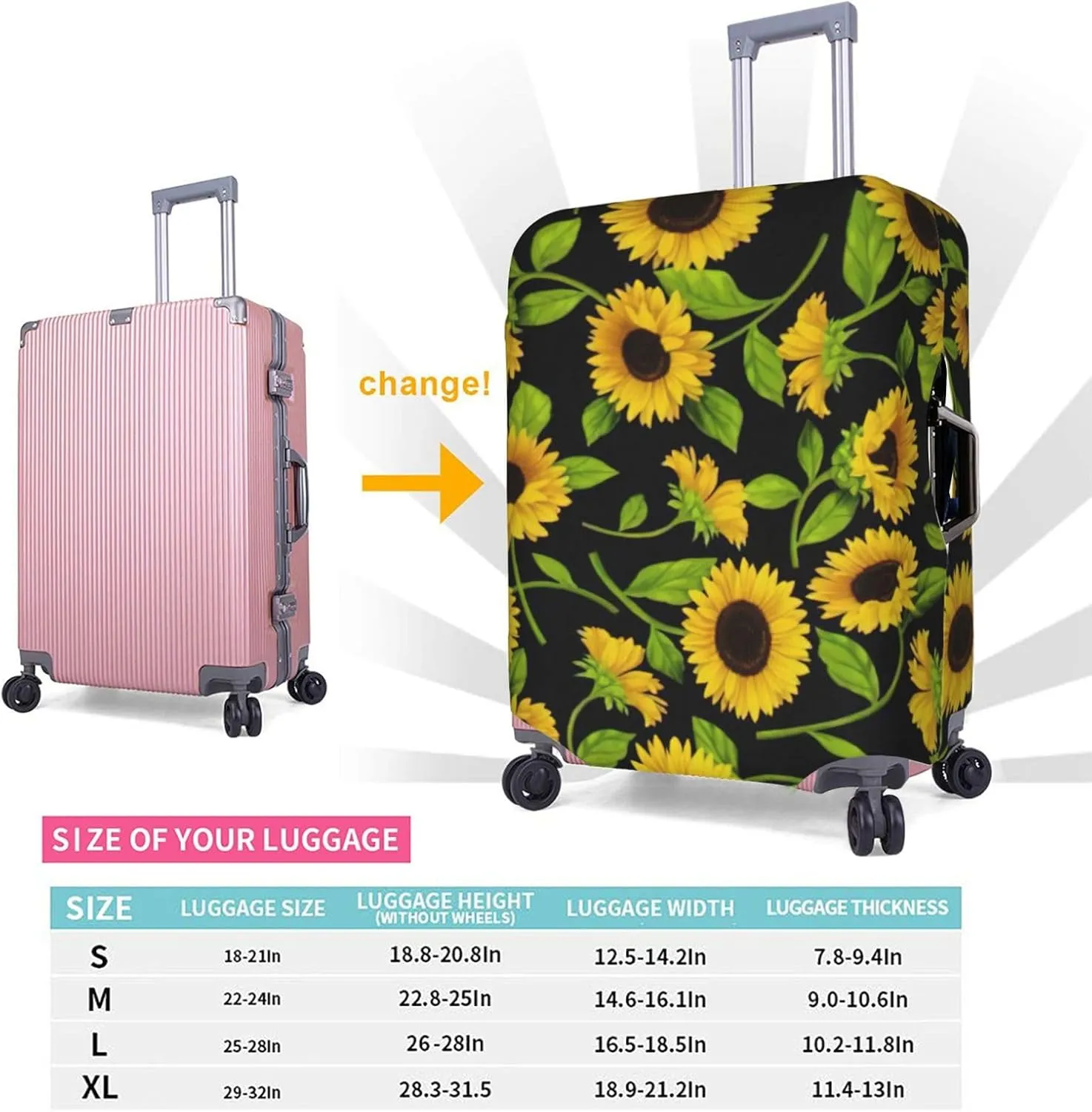 Beautiful Sunflower Print Washable Suitcase Cover Protective Luggage Cover Anti Scratch Travel Gear Protector