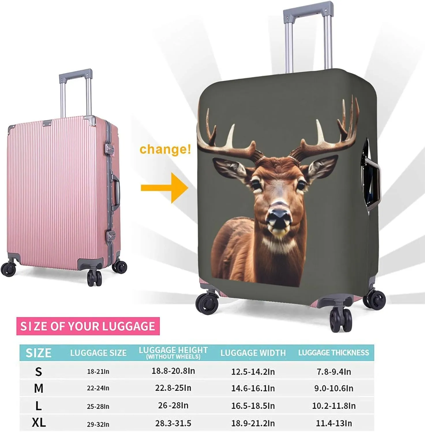 Beauty Deer Print Washable Suitcase Cover Protective Luggage Cover Anti Scratch Travel Gear Protector
