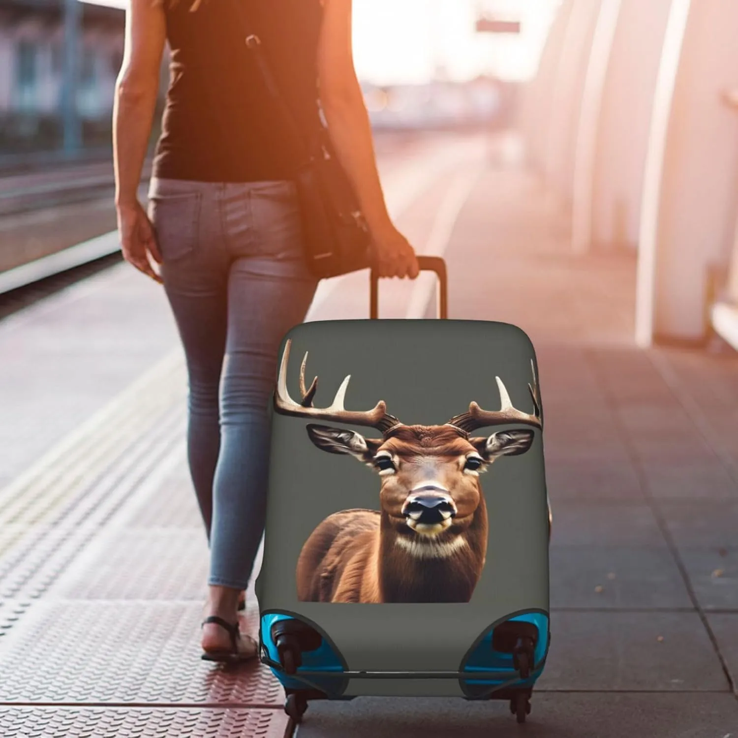 Beauty Deer Print Washable Suitcase Cover Protective Luggage Cover Anti Scratch Travel Gear Protector