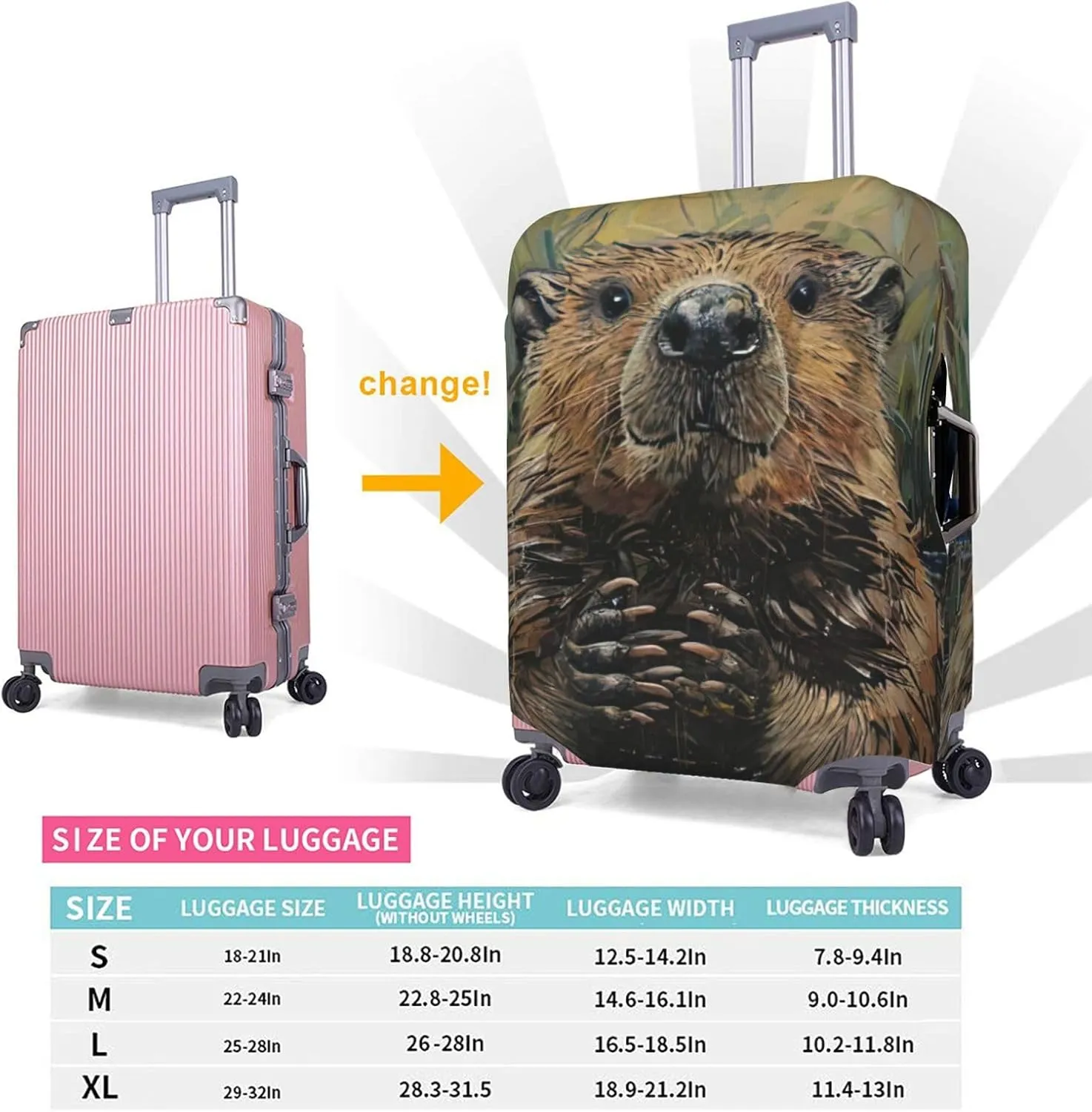 Beaver Print Washable Suitcase Cover Protective Luggage Cover Anti Scratch Travel Gear Protector