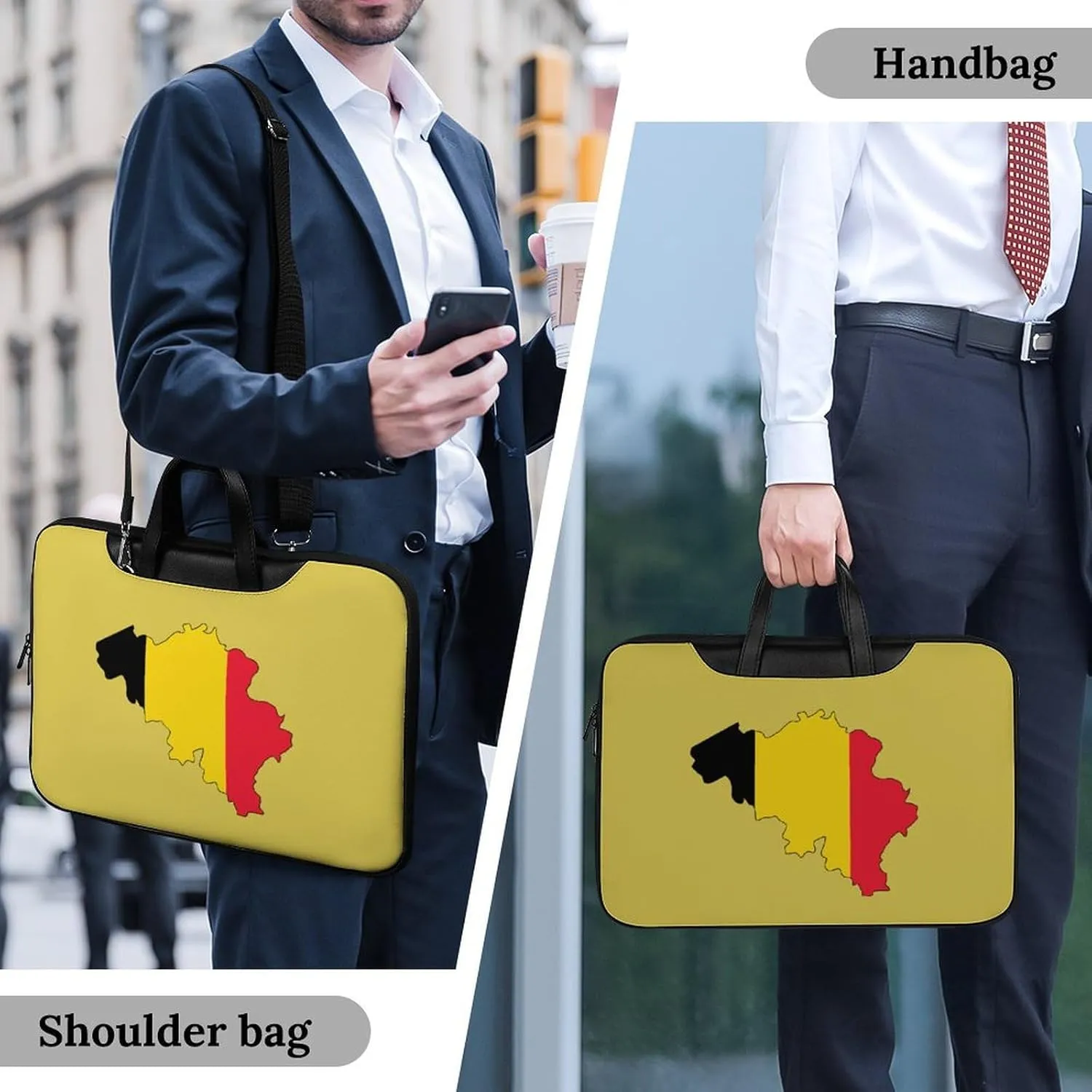 Belgian Map Flag Leather Bag Laptop Case Slim Water Resistant Computer Bags with Handle Briefcase for Work