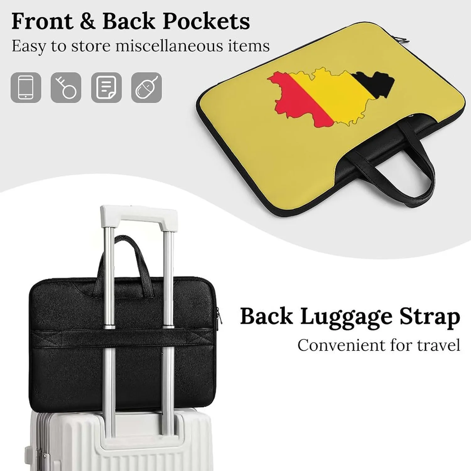 Belgian Map Flag Leather Bag Laptop Case Slim Water Resistant Computer Bags with Handle Briefcase for Work