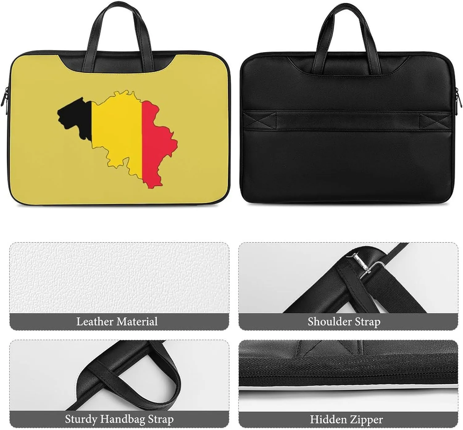 Belgian Map Flag Leather Bag Laptop Case Slim Water Resistant Computer Bags with Handle Briefcase for Work