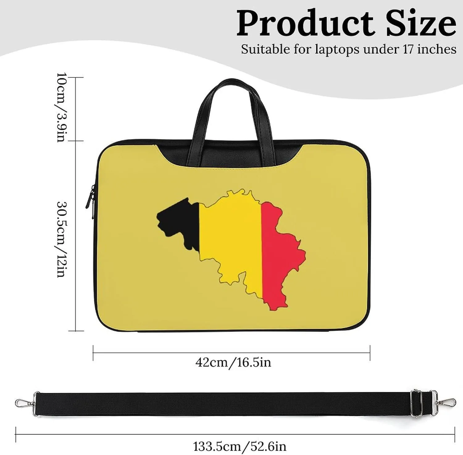 Belgian Map Flag Leather Bag Laptop Case Slim Water Resistant Computer Bags with Handle Briefcase for Work