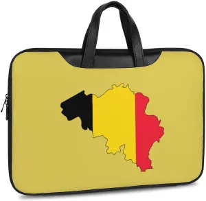 Belgian Map Flag Leather Bag Laptop Case Slim Water Resistant Computer Bags with Handle Briefcase for Work
