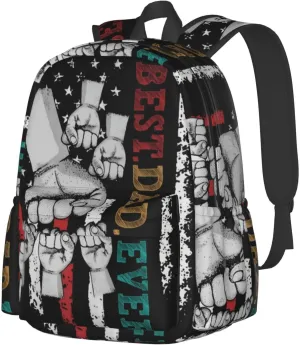 Best Dad Ever Father's Day American Flag Backpack Double Shoulder Bag 15 Inch Laptop Bagpacks for Hiking Work Camping Travel