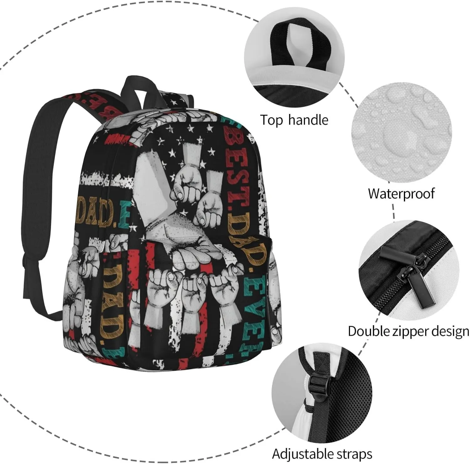 Best Dad Ever Father's Day American Flag Backpack Double Shoulder Bag 15 Inch Laptop Bagpacks for Hiking Work Camping Travel