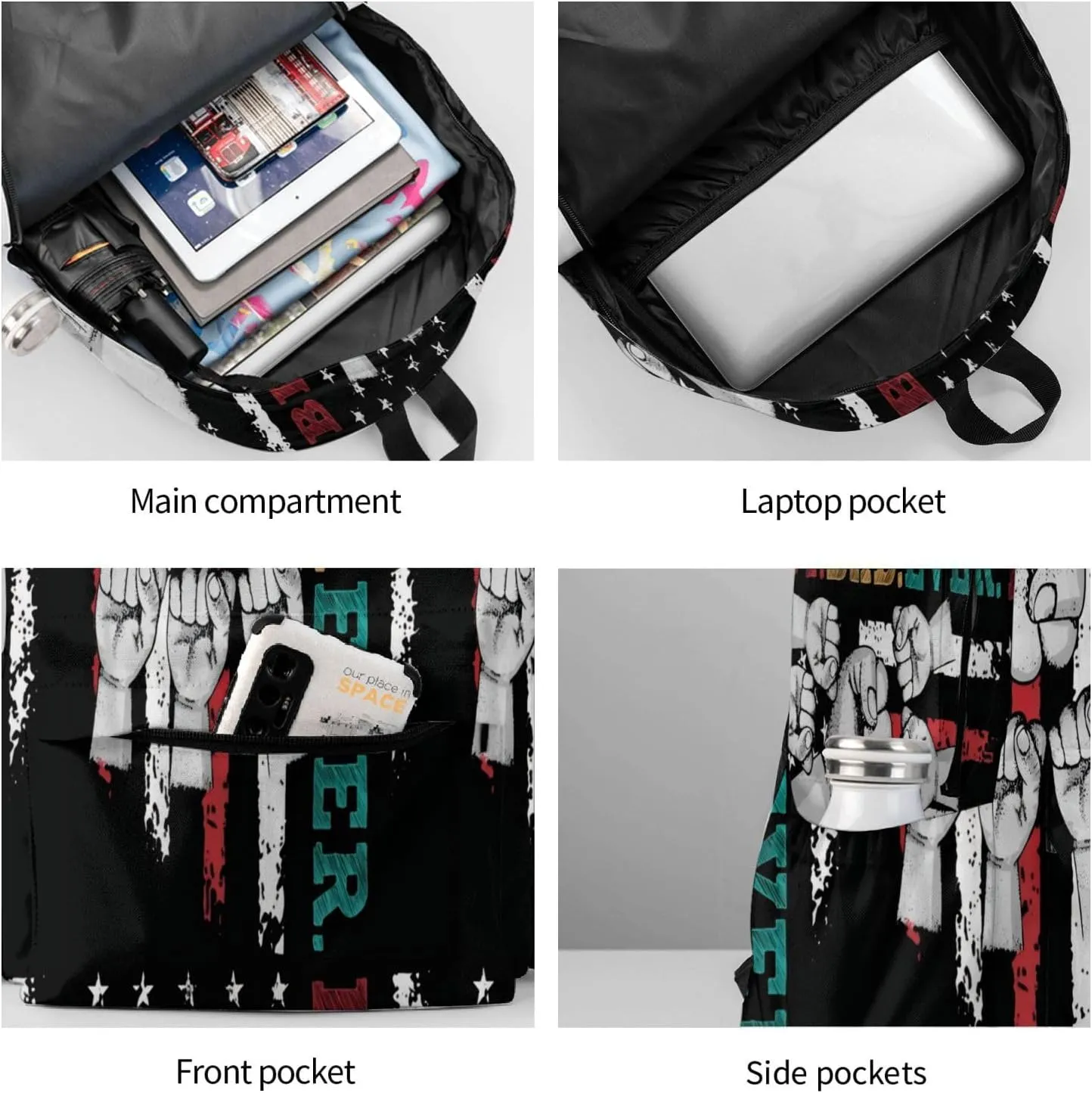 Best Dad Ever Father's Day American Flag Backpack Double Shoulder Bag 15 Inch Laptop Bagpacks for Hiking Work Camping Travel