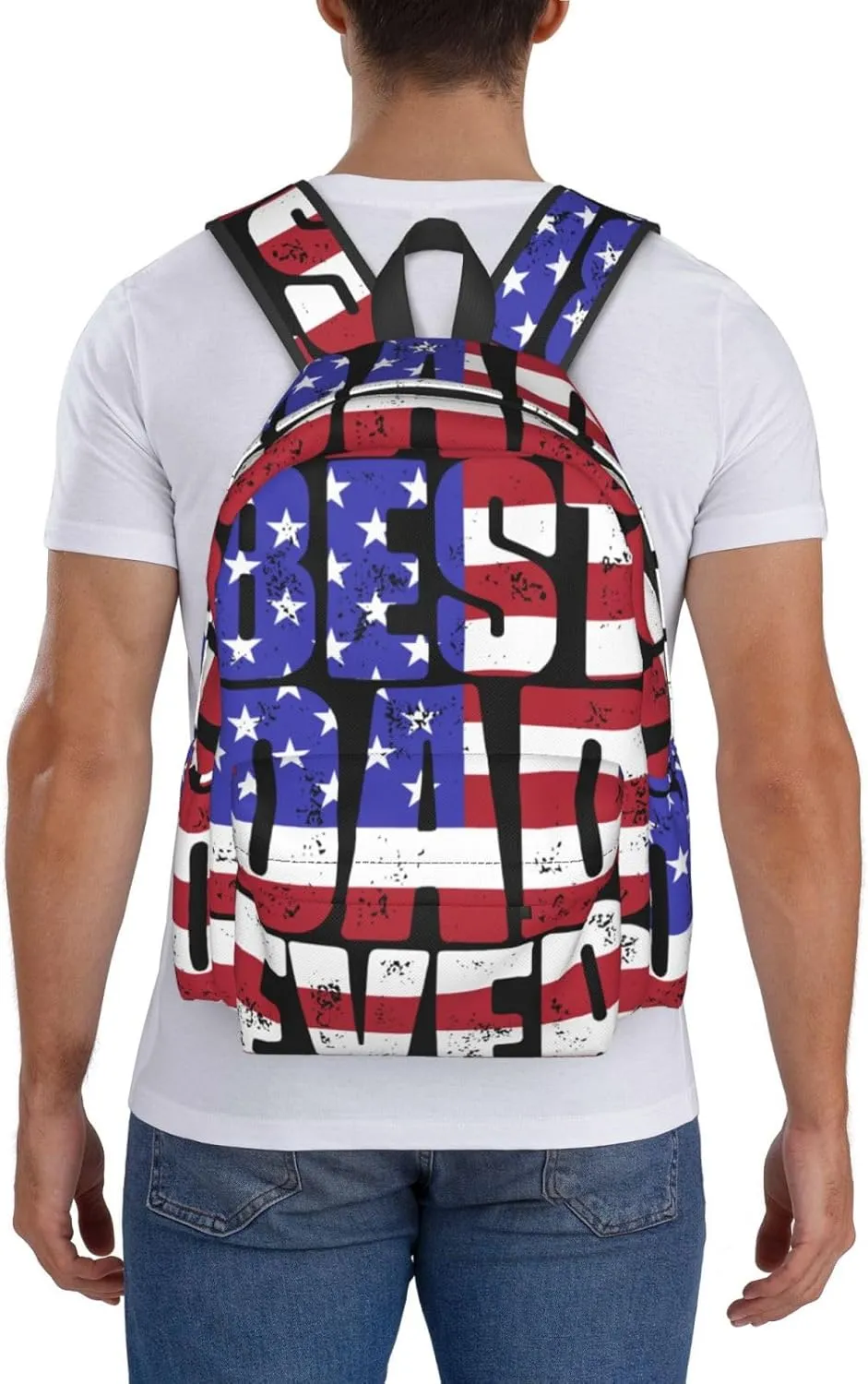 Best Dad Ever Father's Day American Flag Backpack Double Shoulder Bag 15 Inch Laptop Bagpacks for Hiking Work Camping Travel