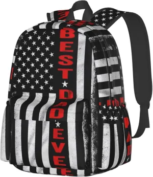 Best Dad Ever Father's Day Vintage American Flag Backpack Double Shoulder Bag 15 Inch Laptop Bagpacks for Hiking Work Camping Travel