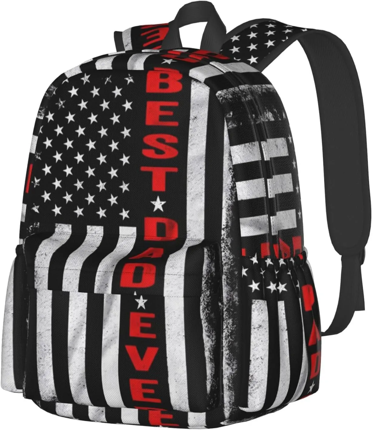 Best Dad Ever Father's Day Vintage American Flag Backpack Double Shoulder Bag 15 Inch Laptop Bagpacks for Hiking Work Camping Travel