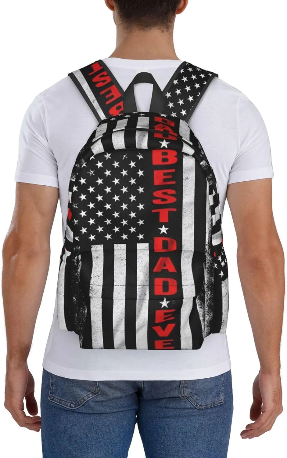 Best Dad Ever Father's Day Vintage American Flag Backpack Double Shoulder Bag 15 Inch Laptop Bagpacks for Hiking Work Camping Travel