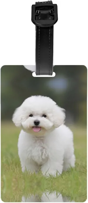 Bichon Frise Dog Print Luggage Tag Cute Unique Leather Suitcase Tags for Women Men Travel