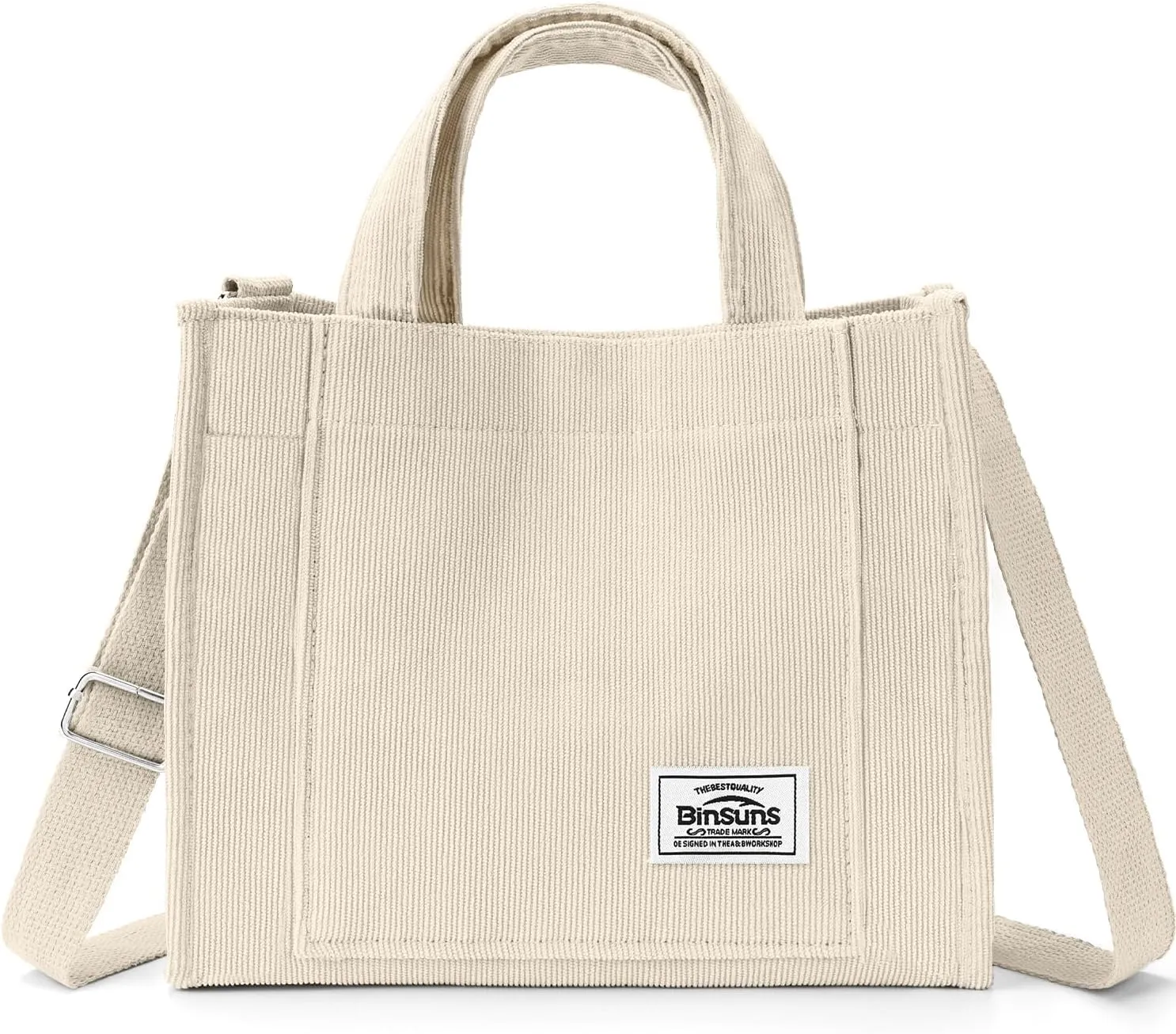 BINSUNS Corduroy Tote Bag for Women Small Satchel Bag Mini Tote Bag Aesthetic Crossbody Handbag - School Work Travel Shopping