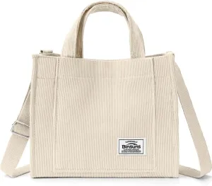 BINSUNS Corduroy Tote Bag for Women Small Satchel Bag Mini Tote Bag Aesthetic Crossbody Handbag - School Work Travel Shopping
