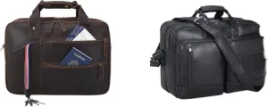 Black Leather Expandable Briefcases for Men Fits 17 Inch Laptop And Vintage Brown Leather Briefcase for Men