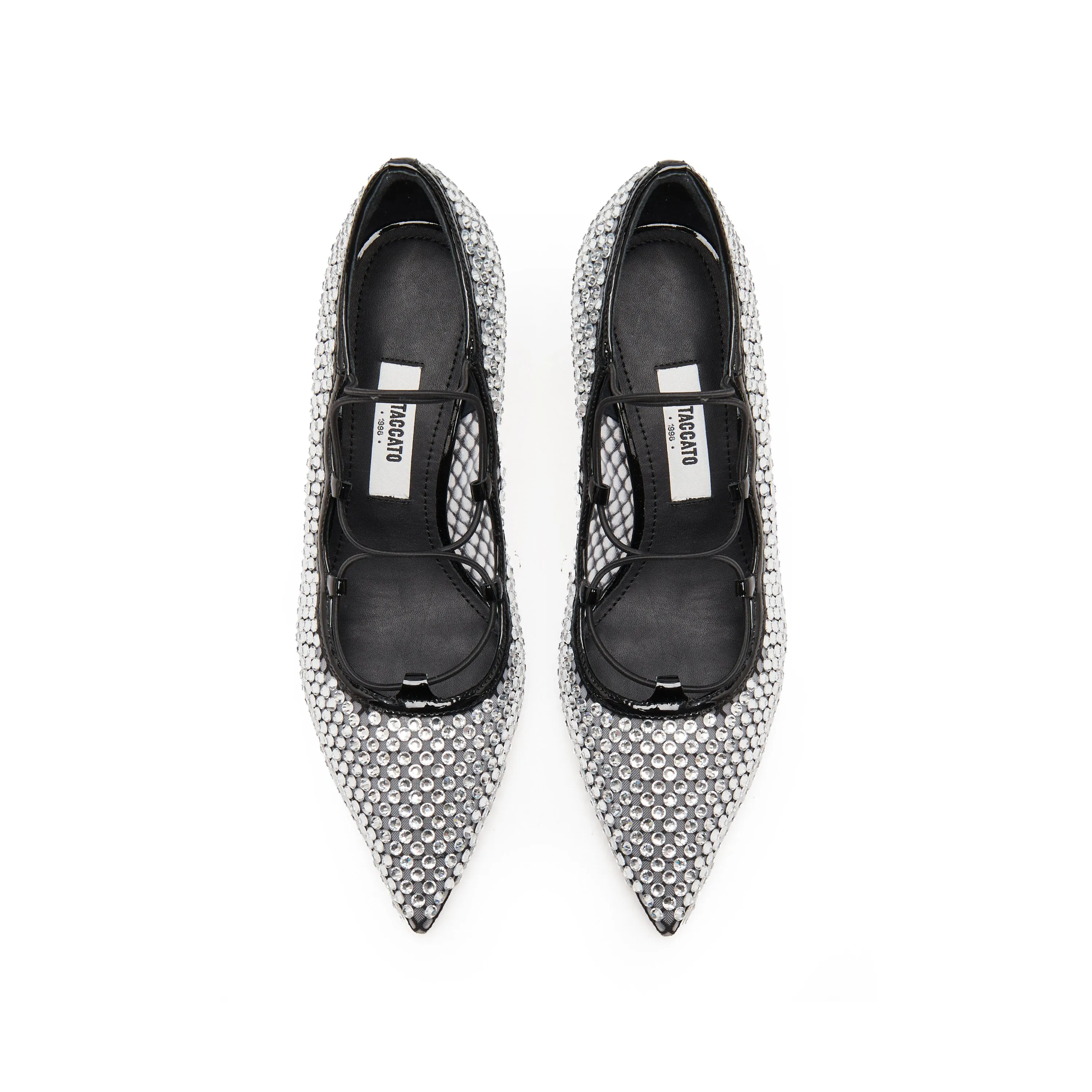 Black Mesh Crystal Embellished Heeled Pumps