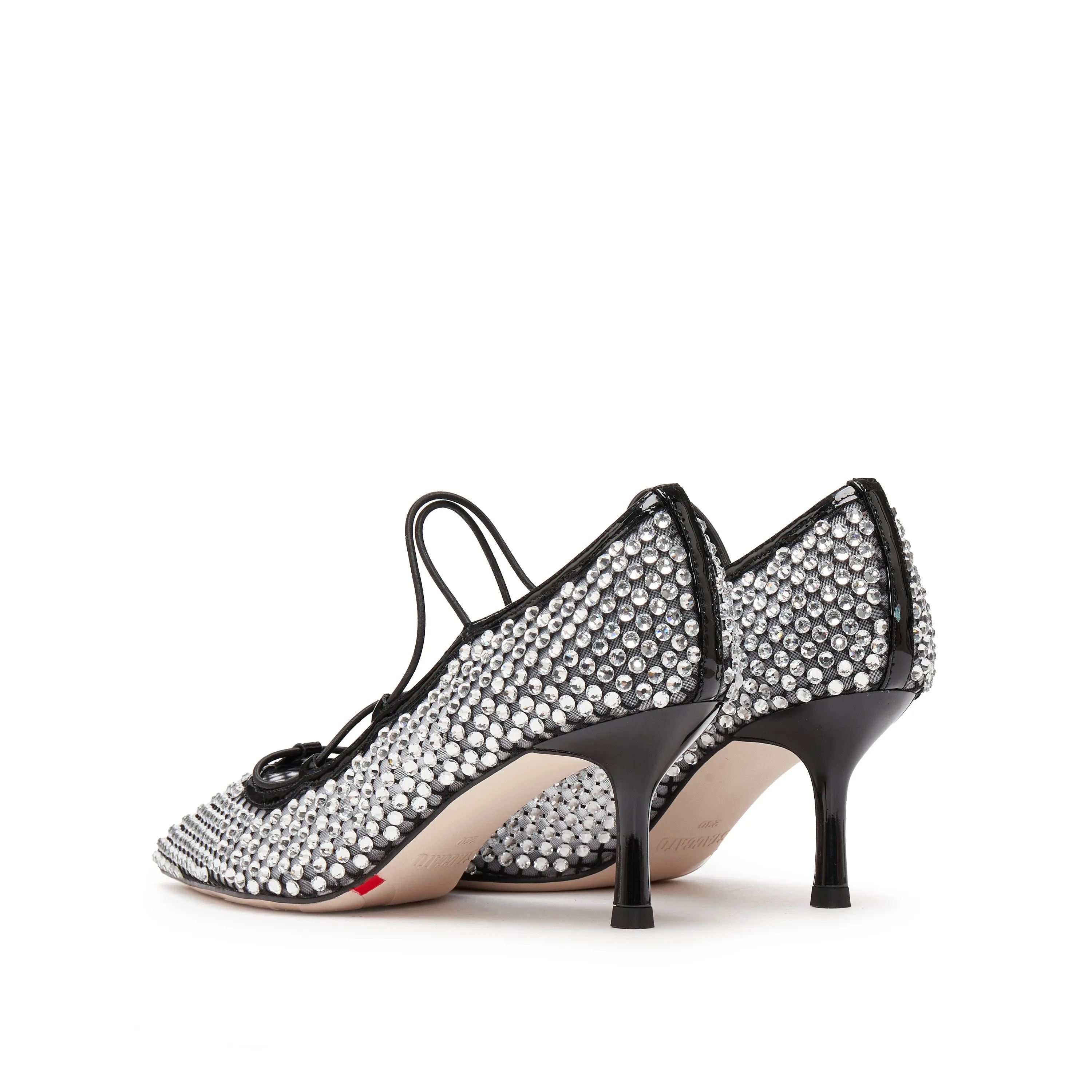 Black Mesh Crystal Embellished Heeled Pumps