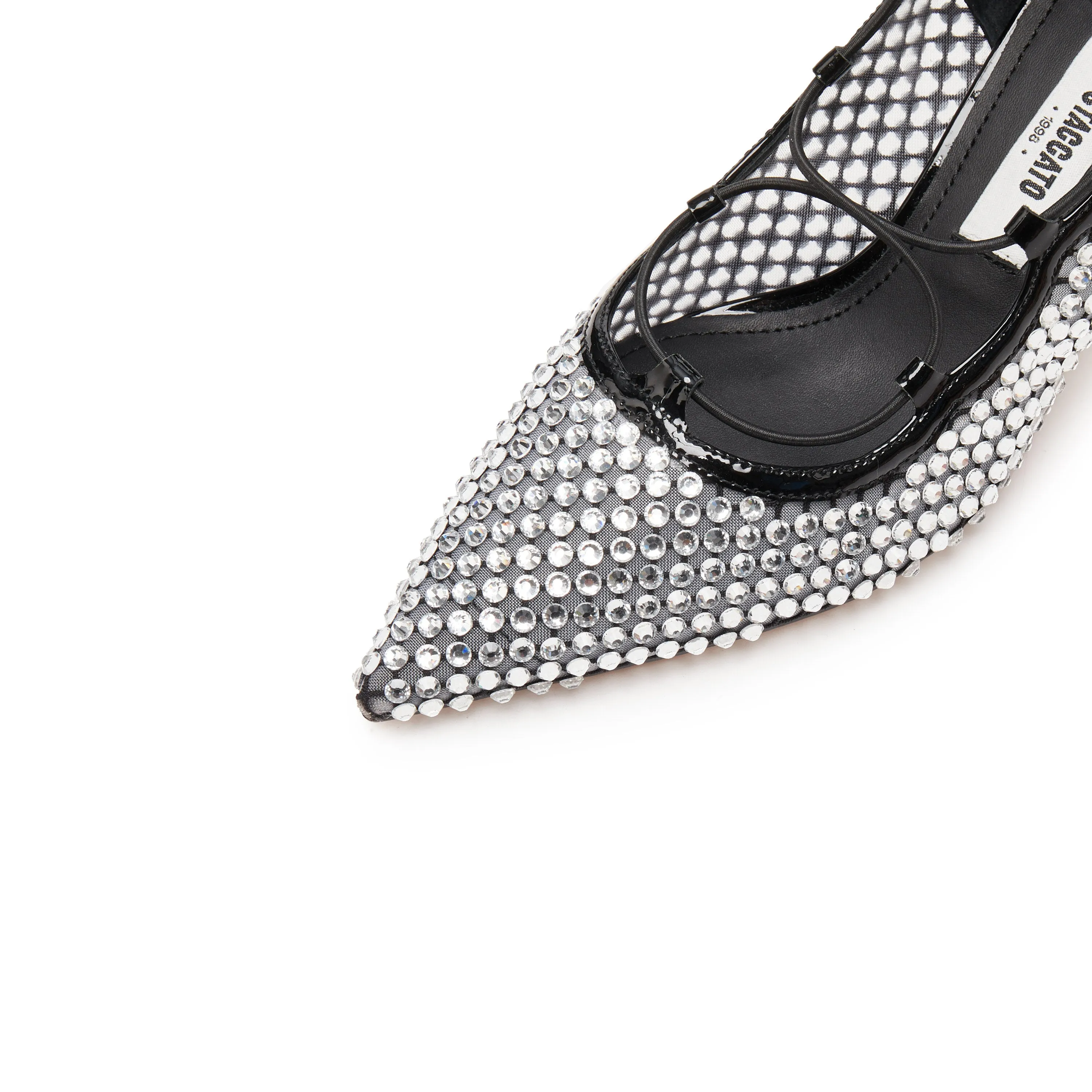 Black Mesh Crystal Embellished Heeled Pumps