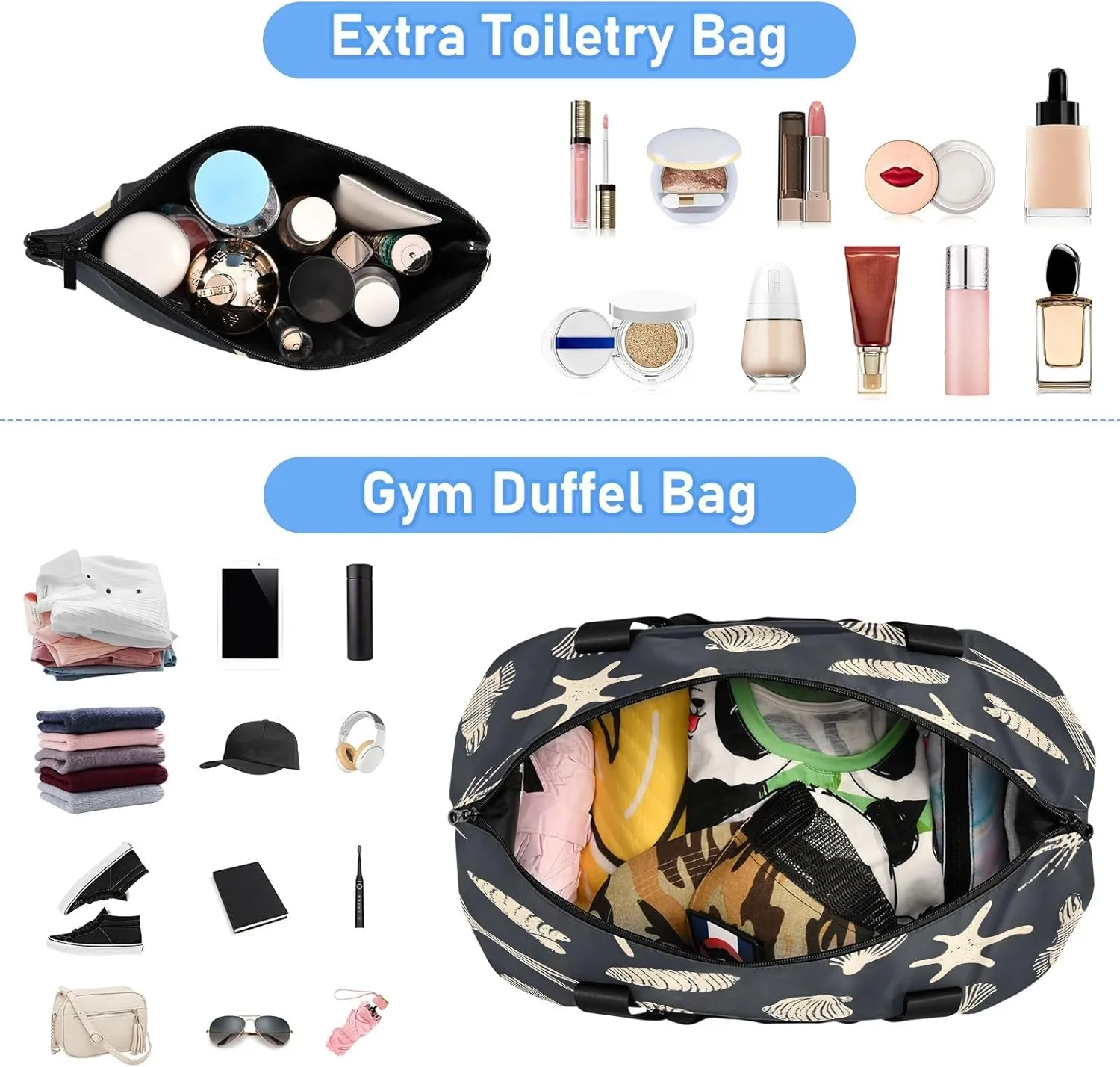 Black Ocean Color Art Travel Duffel Bag Waterproof Gym Sport Tote Bag Carry On Weekender Bag with Compartment