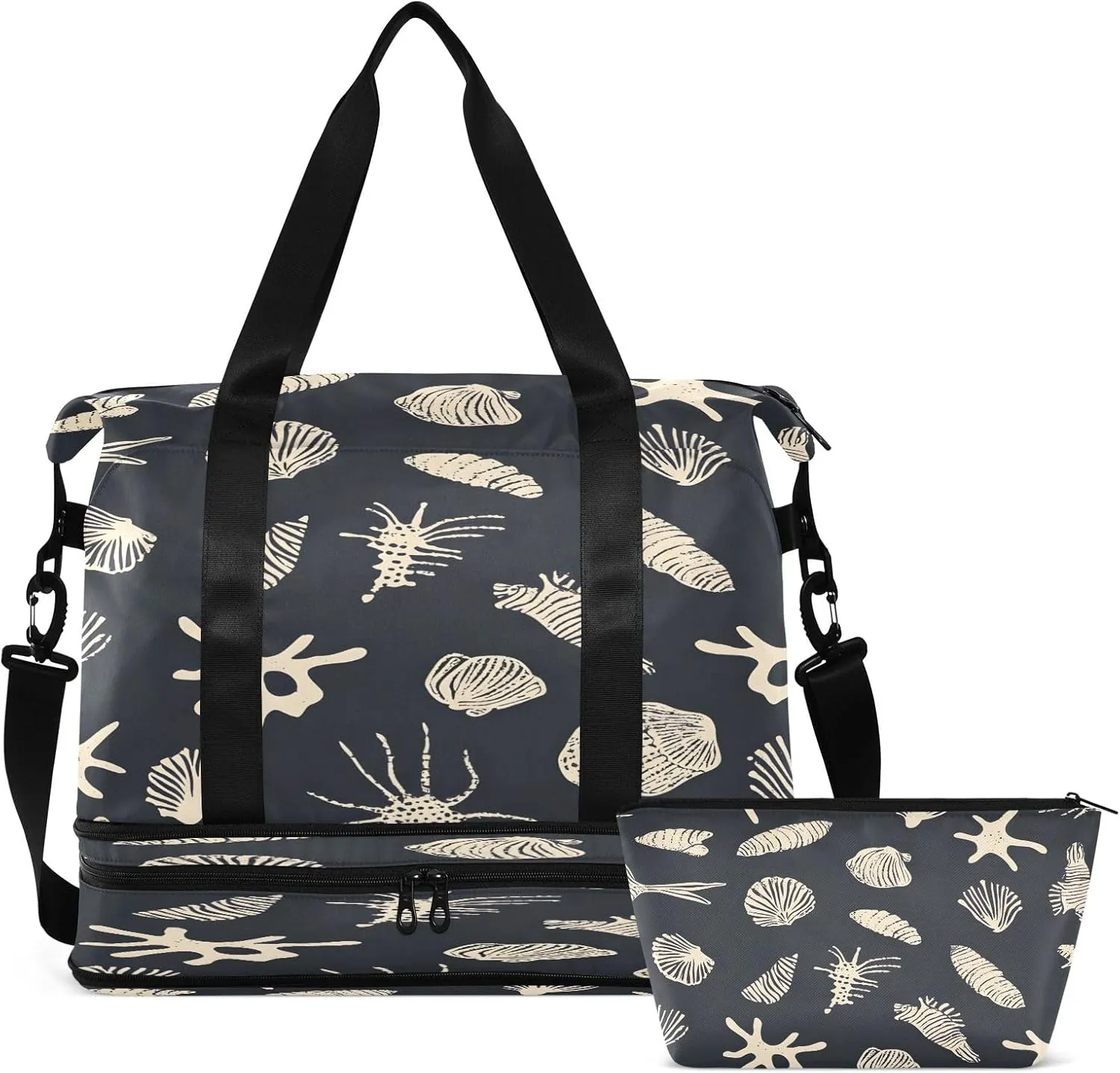 Black Ocean Color Art Travel Duffel Bag Waterproof Gym Sport Tote Bag Carry On Weekender Bag with Compartment