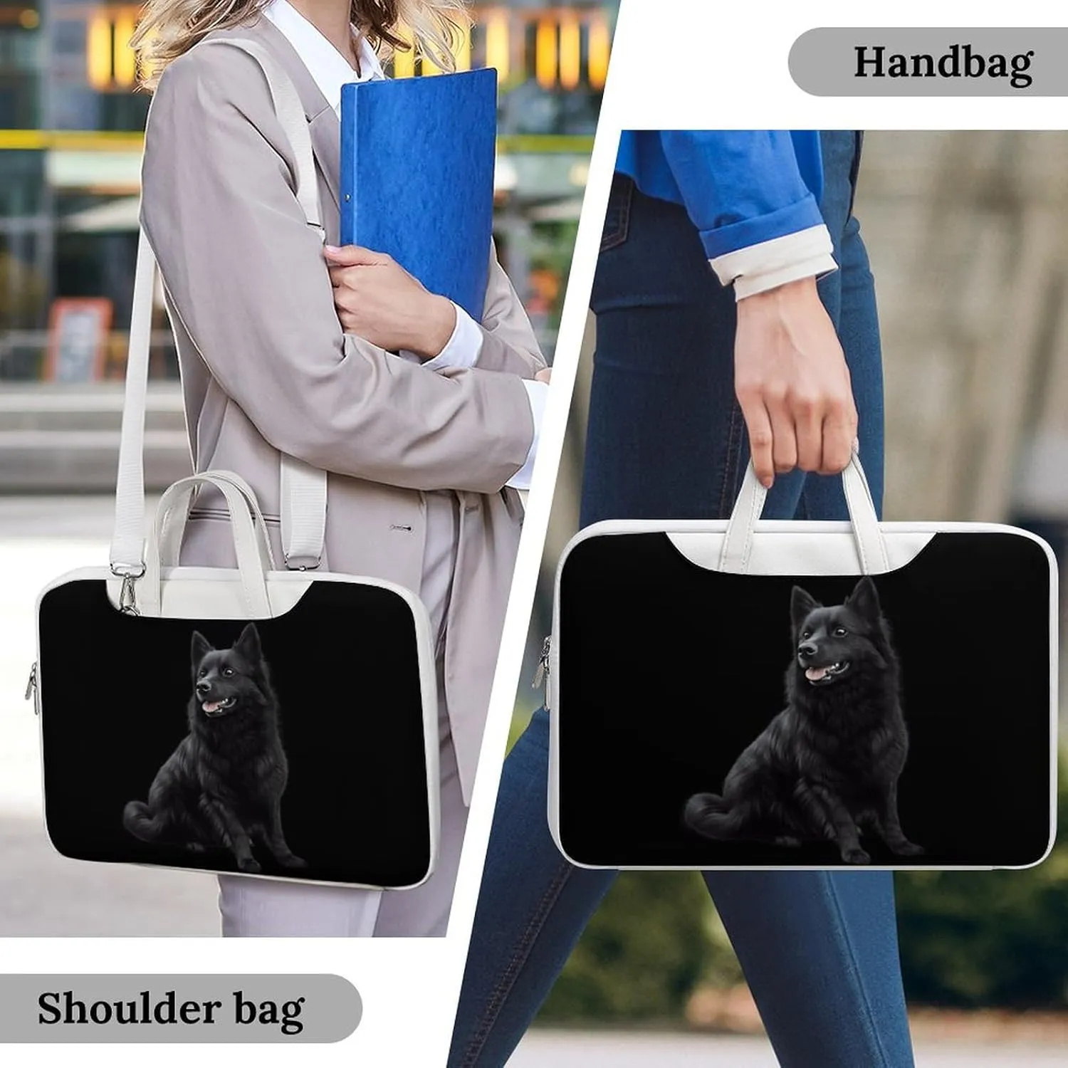 Black Schipperke Dog Leather Bag Laptop Case Slim Water Resistant Computer Bags with Handle Briefcase for Work