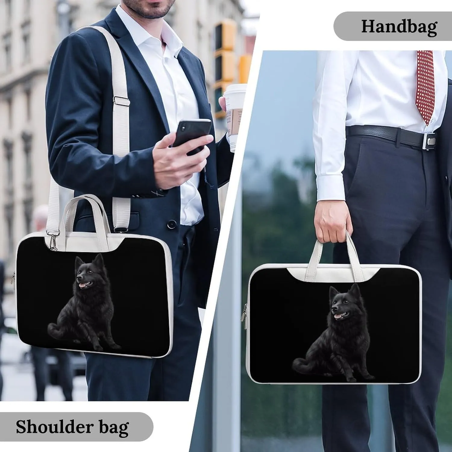 Black Schipperke Dog Leather Bag Laptop Case Slim Water Resistant Computer Bags with Handle Briefcase for Work