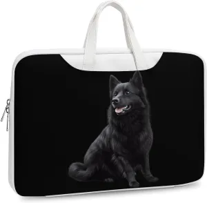 Black Schipperke Dog Leather Bag Laptop Case Slim Water Resistant Computer Bags with Handle Briefcase for Work