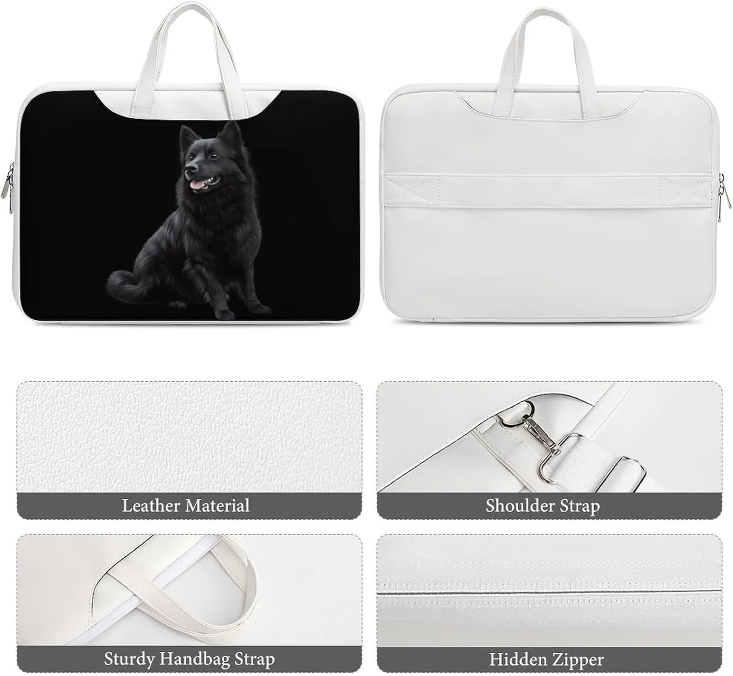 Black Schipperke Dog Leather Bag Laptop Case Slim Water Resistant Computer Bags with Handle Briefcase for Work