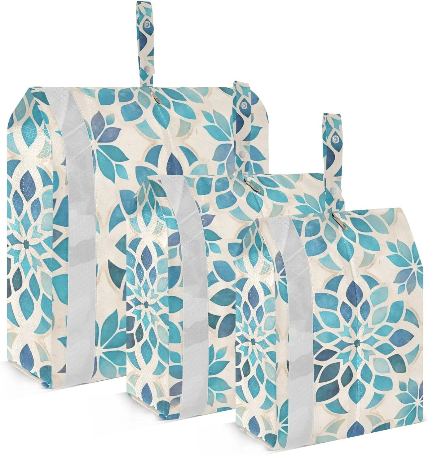Blue Bohemian 3 Set Travel Packing Cubes For Suitcases With Zipper Garment Bag Closet Storage Ziplock Bag Clothes Storage