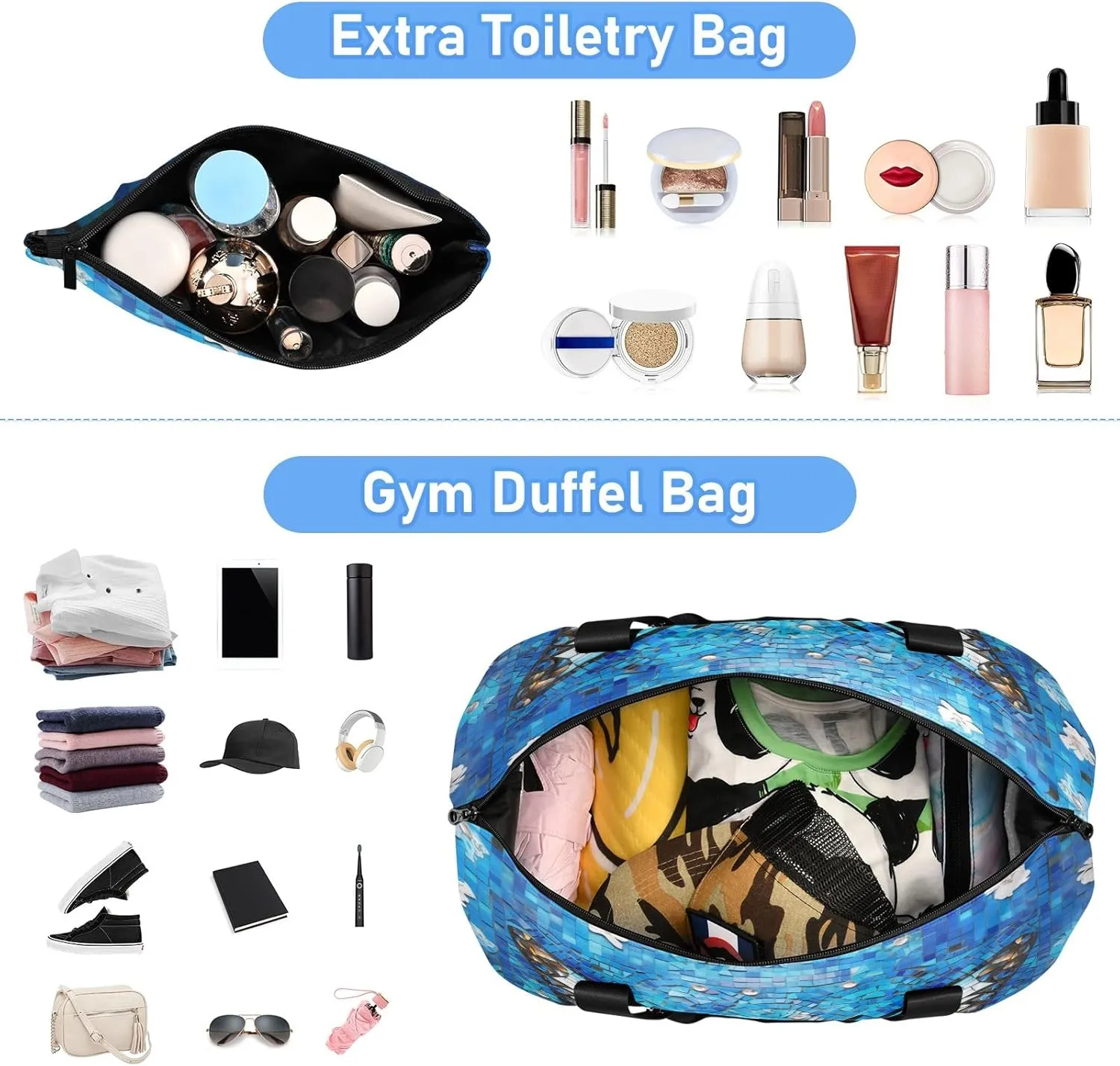 Blue Dream Butterfly Travel Duffel Bag Waterproof Gym Sport Tote Bag Carry On Weekender Bag with Compartment