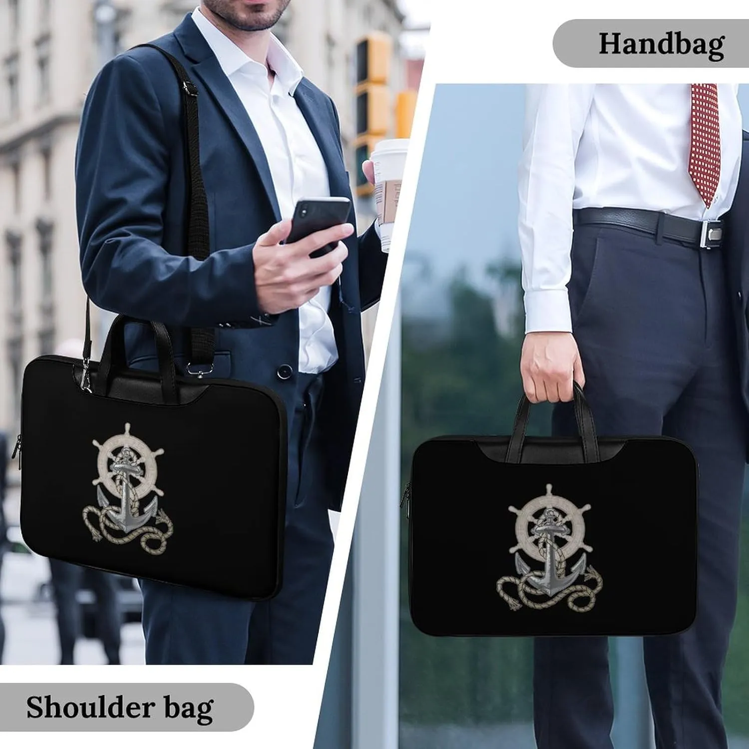Boat Anchors And Rudder Leather Bag Laptop Case Slim Water Resistant Computer Bags with Handle Briefcase for Work