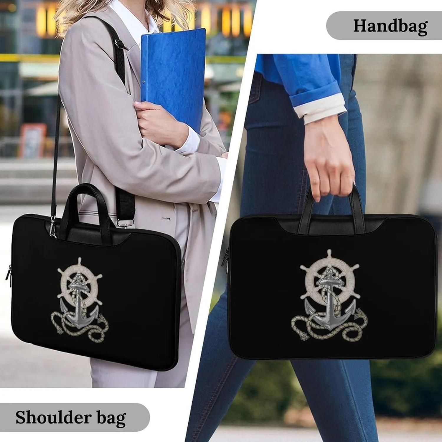 Boat Anchors And Rudder Leather Bag Laptop Case Slim Water Resistant Computer Bags with Handle Briefcase for Work