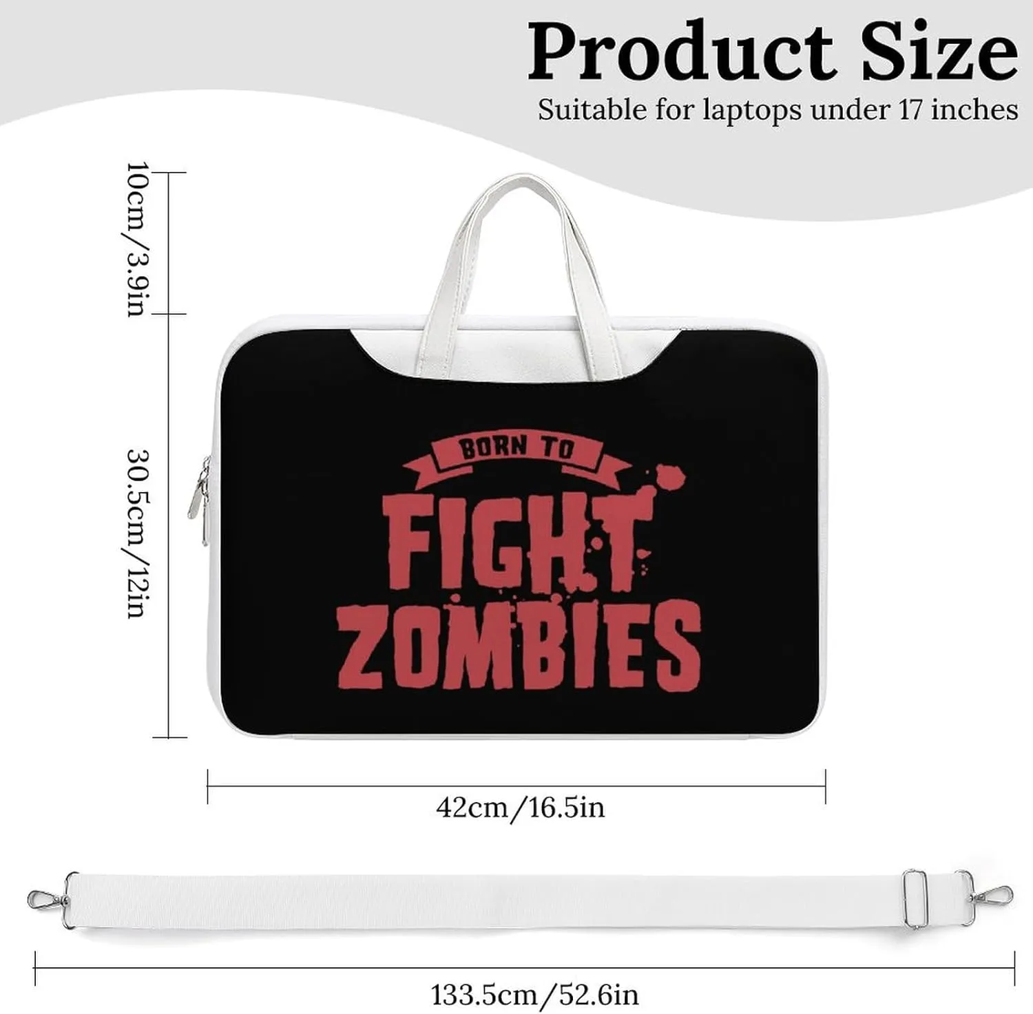 Born To Fight Zombies Leather Bag Laptop Case Slim Water Resistant Computer Bags with Handle Briefcase for Work