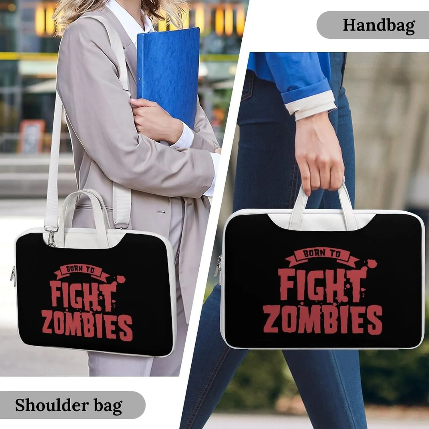 Born To Fight Zombies Leather Bag Laptop Case Slim Water Resistant Computer Bags with Handle Briefcase for Work