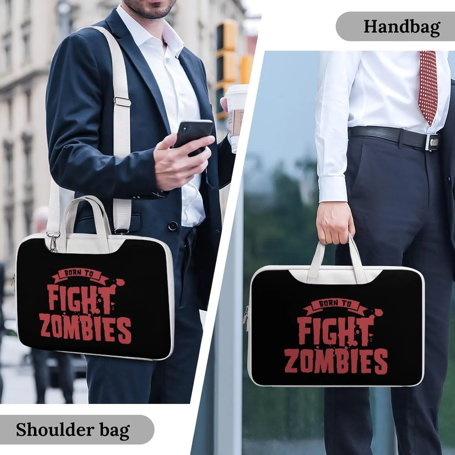 Born To Fight Zombies Leather Bag Laptop Case Slim Water Resistant Computer Bags with Handle Briefcase for Work