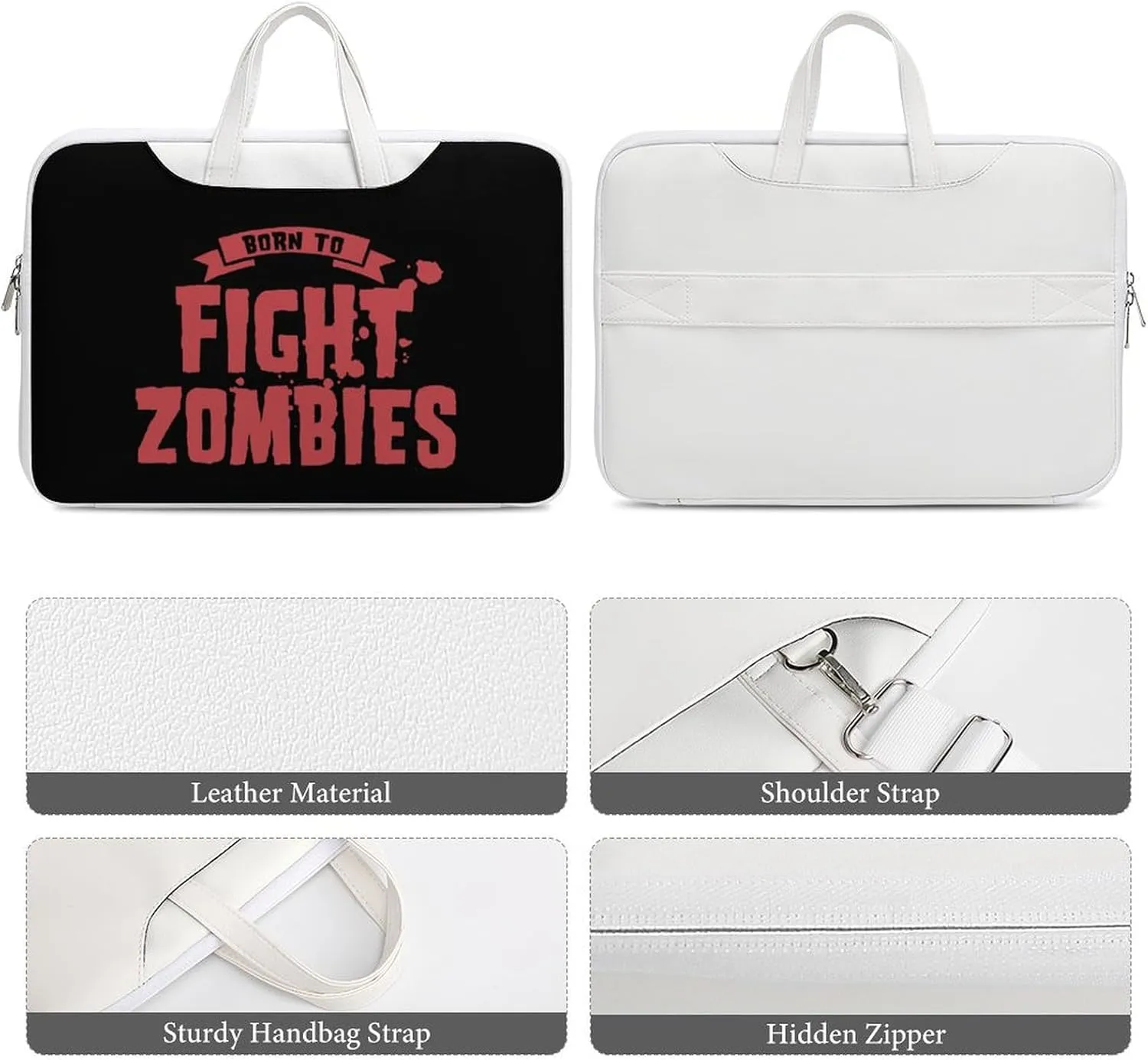 Born To Fight Zombies Leather Bag Laptop Case Slim Water Resistant Computer Bags with Handle Briefcase for Work