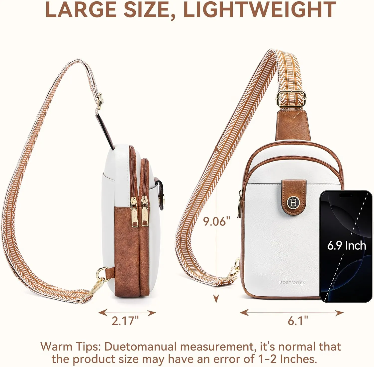 BOSTANTEN Sling Bag for Women Crossbody Bag Vegan Leather Cross Body Purse Large Fanny Pack Travel Purse