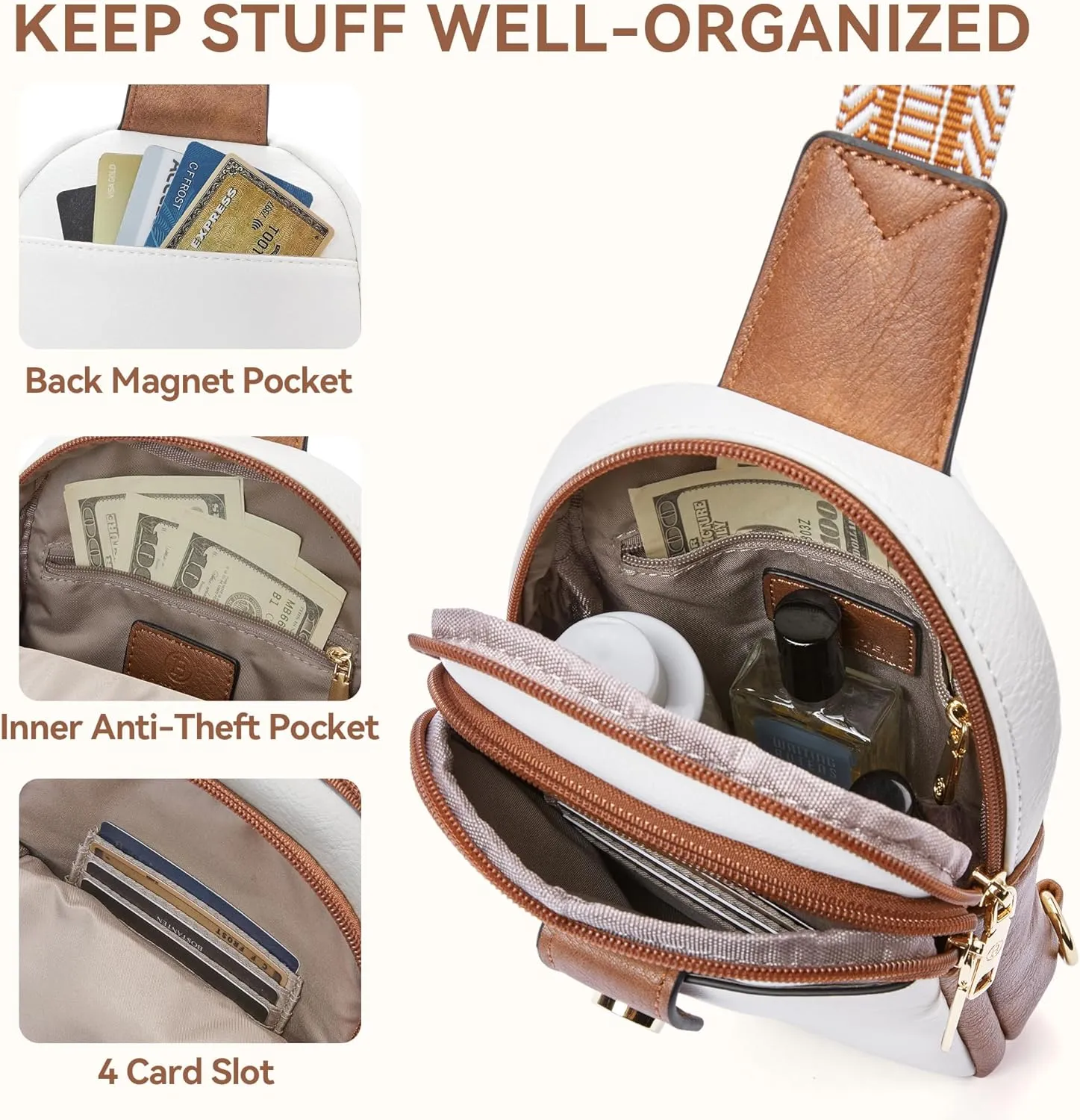 BOSTANTEN Sling Bag for Women Crossbody Bag Vegan Leather Cross Body Purse Large Fanny Pack Travel Purse