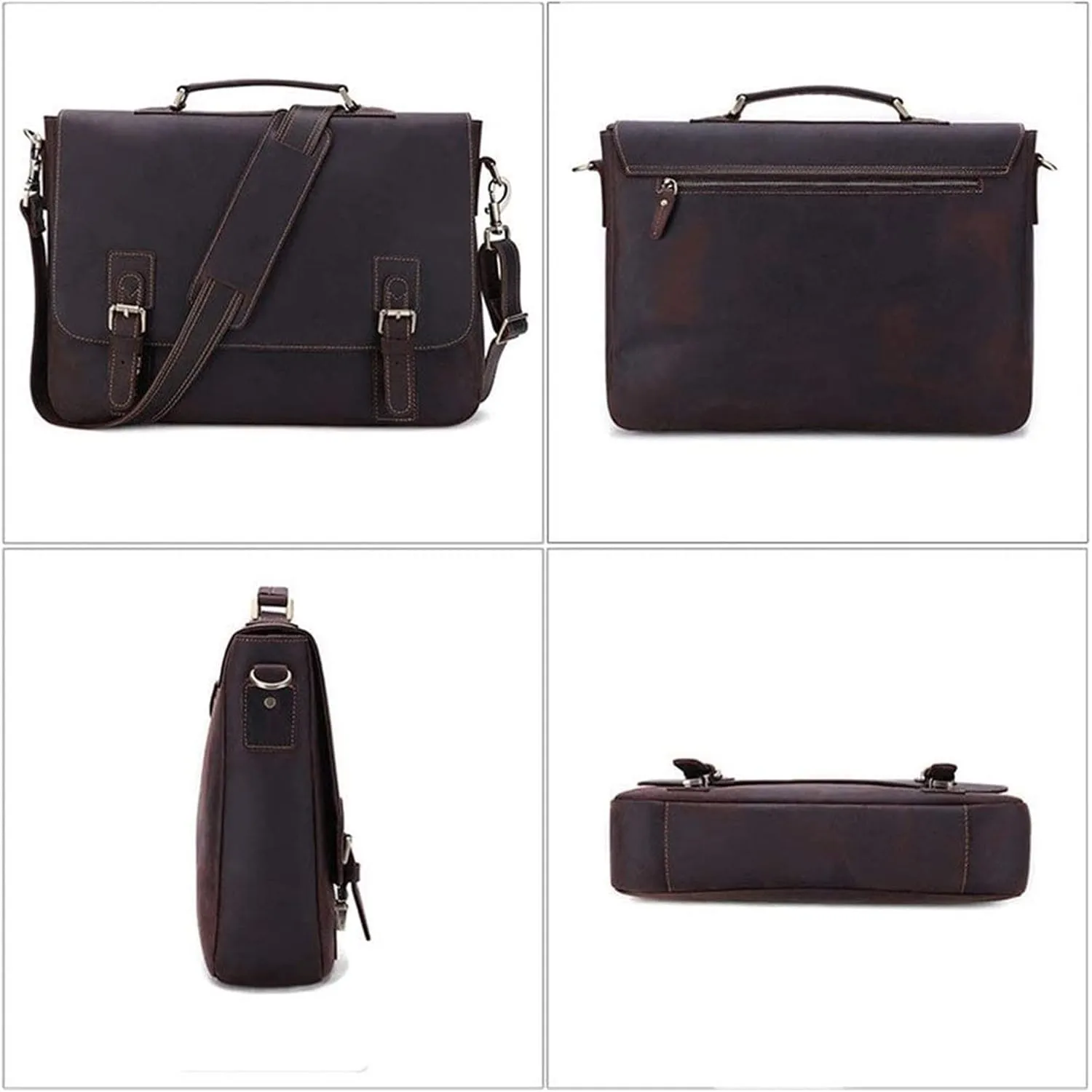 Briefcases Vintage Messenger Handbag, Flapover Business Briefcase 15.6" Laptop Tote Handbag Large Capacity