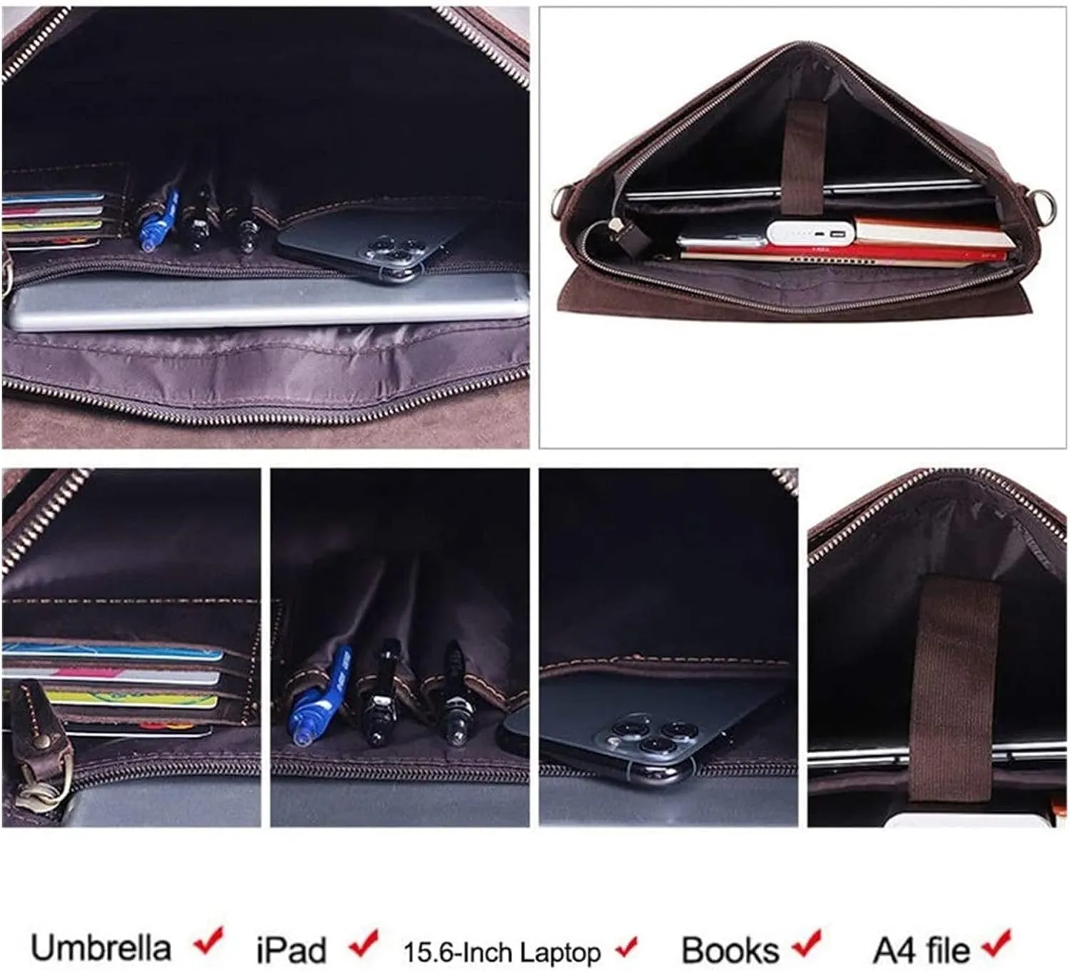 Briefcases Vintage Messenger Handbag, Flapover Business Briefcase 15.6" Laptop Tote Handbag Large Capacity