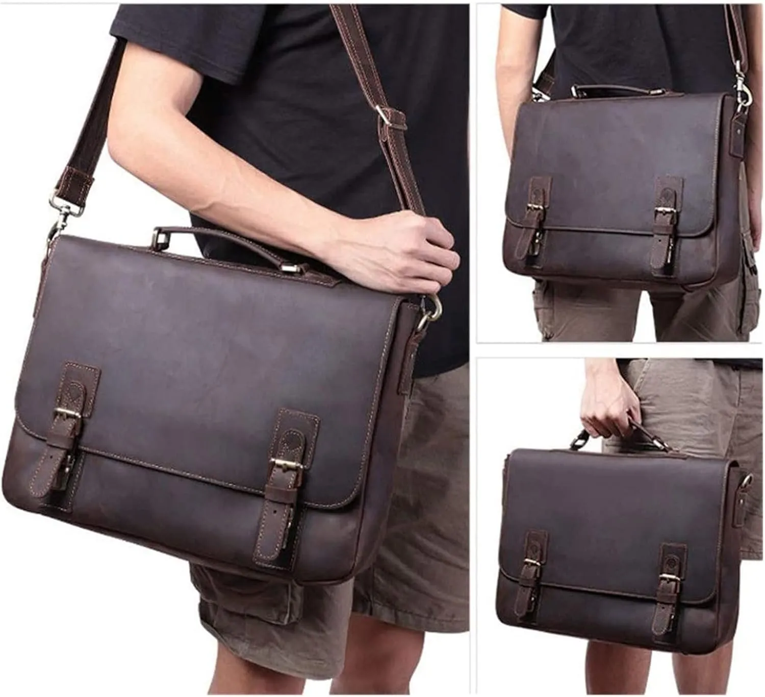 Briefcases Vintage Messenger Handbag, Flapover Business Briefcase 15.6" Laptop Tote Handbag Large Capacity