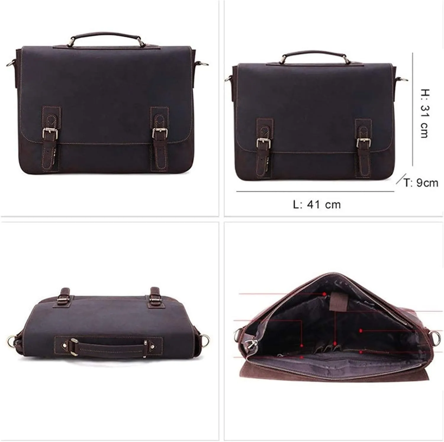 Briefcases Vintage Messenger Handbag, Flapover Business Briefcase 15.6" Laptop Tote Handbag Large Capacity