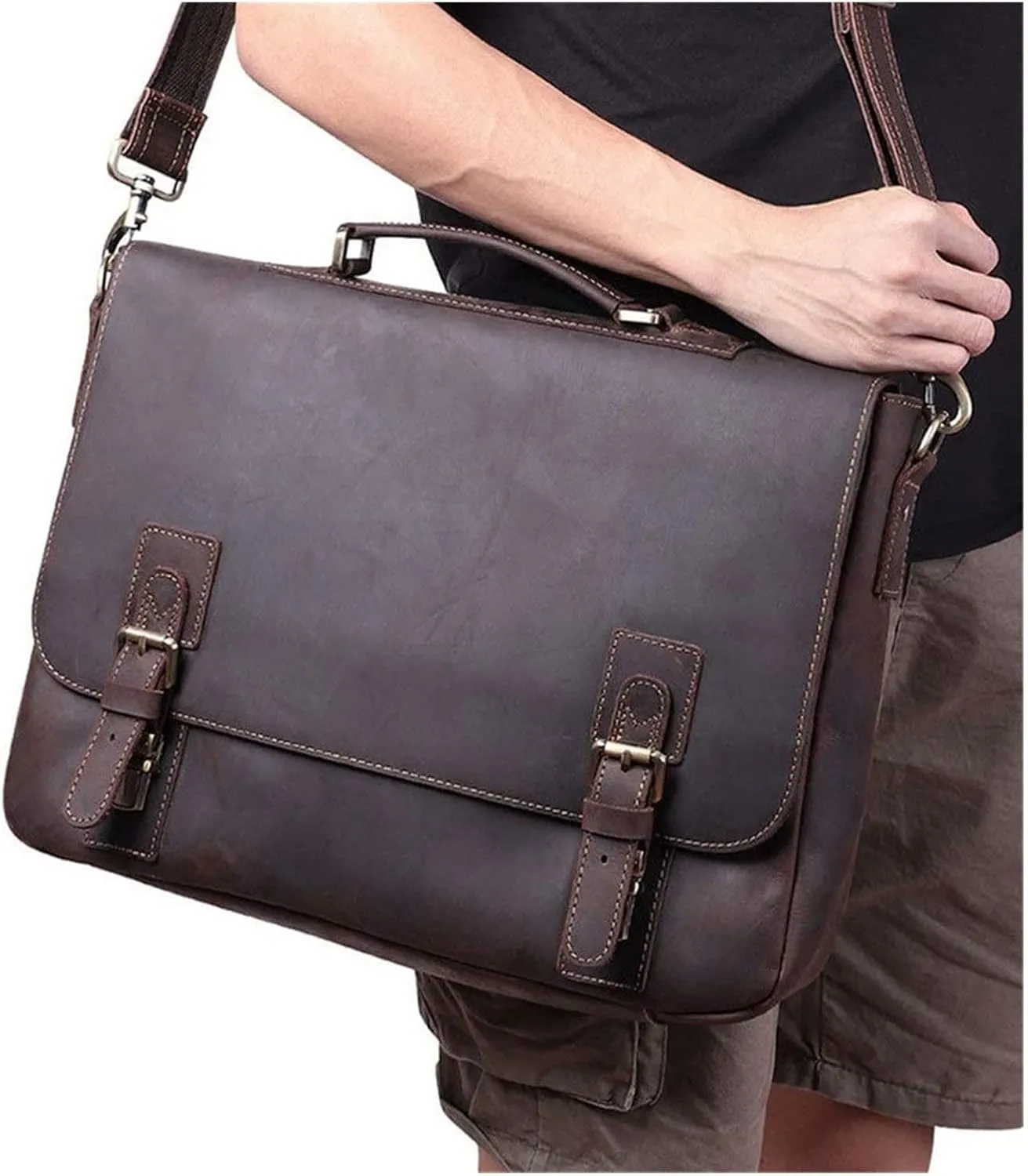 Briefcases Vintage Messenger Handbag, Flapover Business Briefcase 15.6" Laptop Tote Handbag Large Capacity