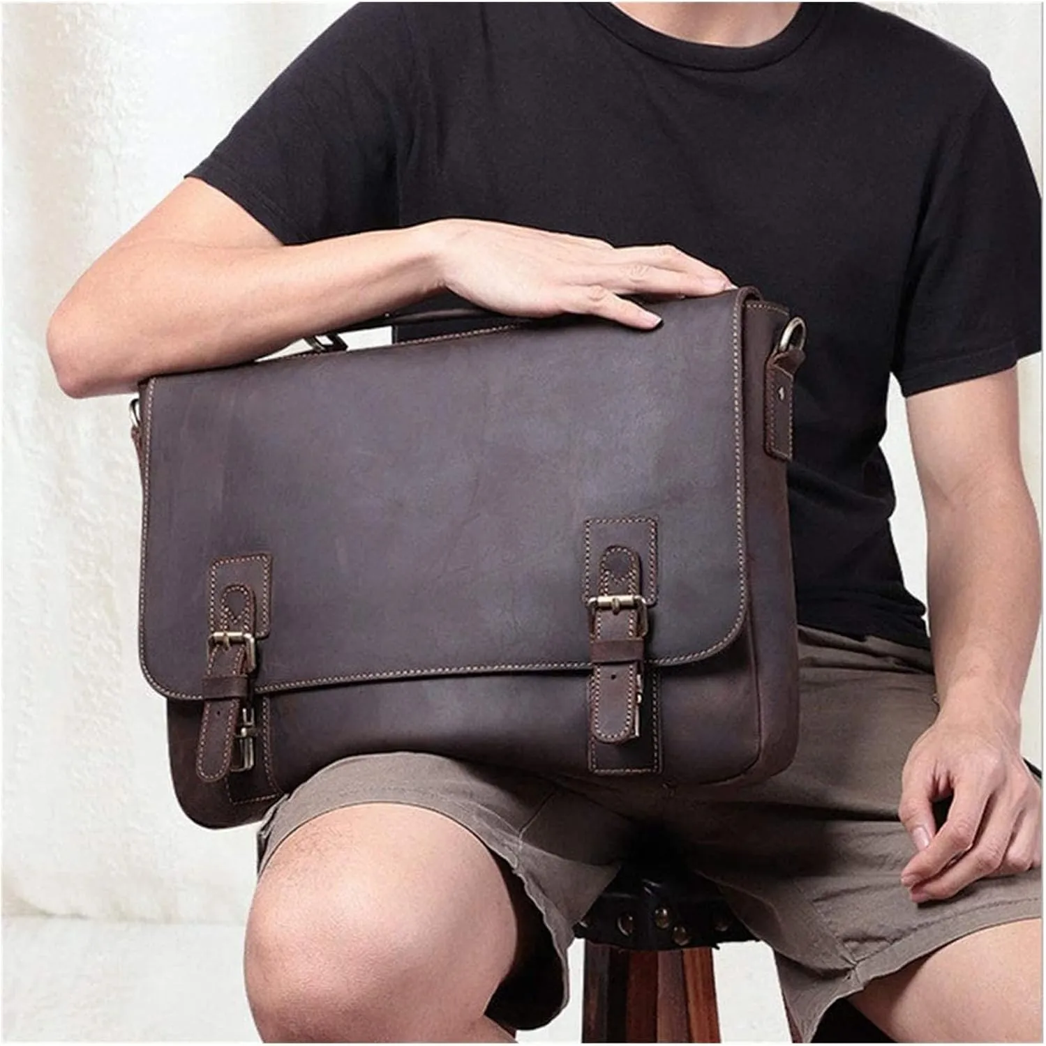 Briefcases Vintage Messenger Handbag, Flapover Business Briefcase 15.6" Laptop Tote Handbag Large Capacity